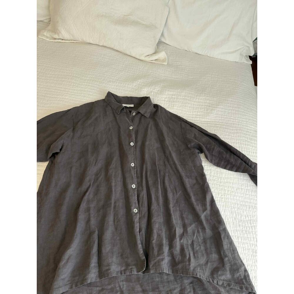Bryn Walker 100% Linen Button Down Tunic Laggen Look Art to Wear Tan Womens M